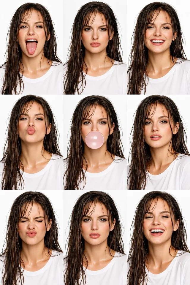 ภาพคอลลาจ 9 ช่อง: นางแบบผมเปียก สไตล์แฟชั่นชั้นสูง