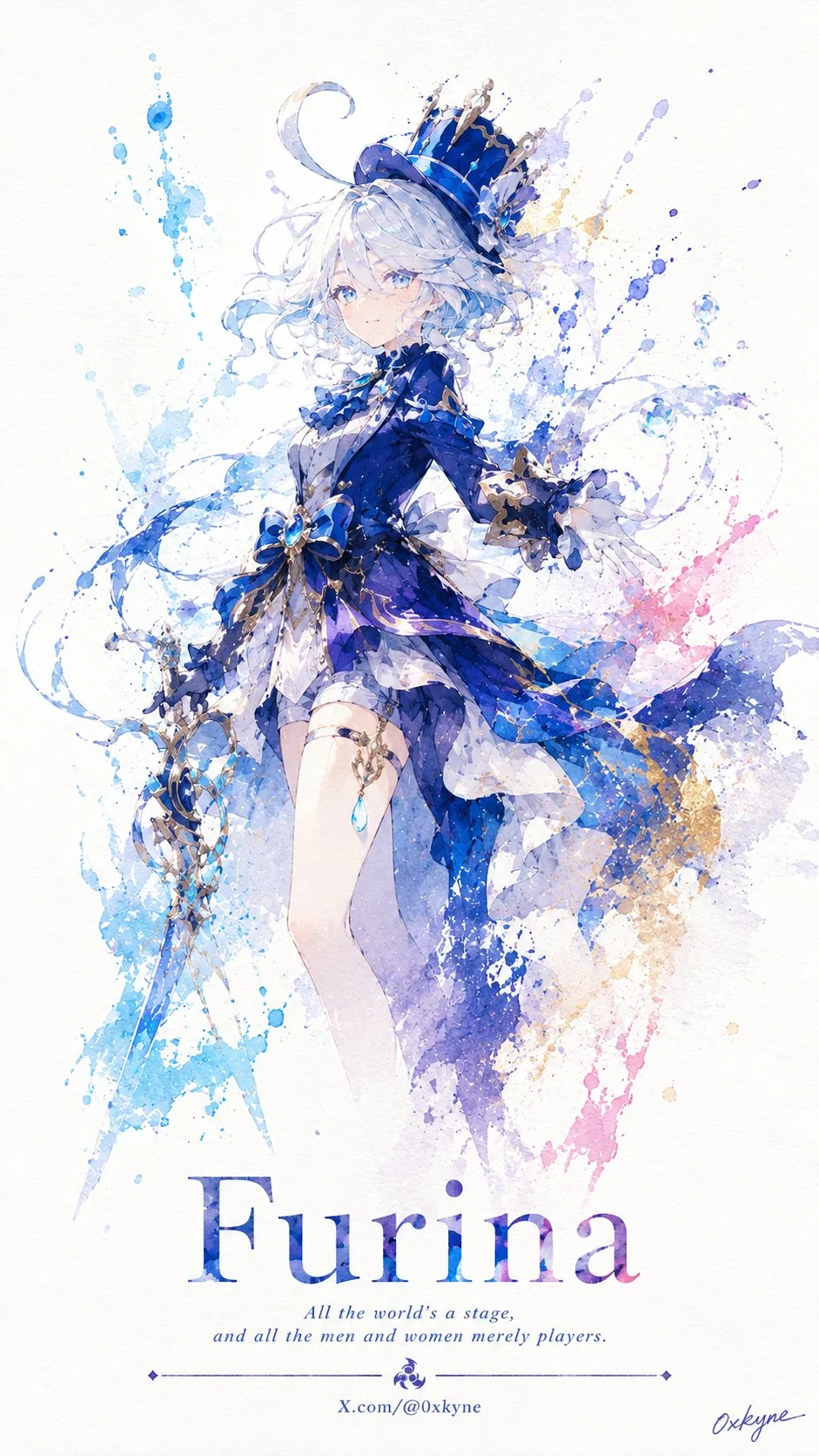 โปสเตอร์อาร์ตเวิร์ก Raiden Shogun: สีน้ำมินิมอลขาวสะอาด 2