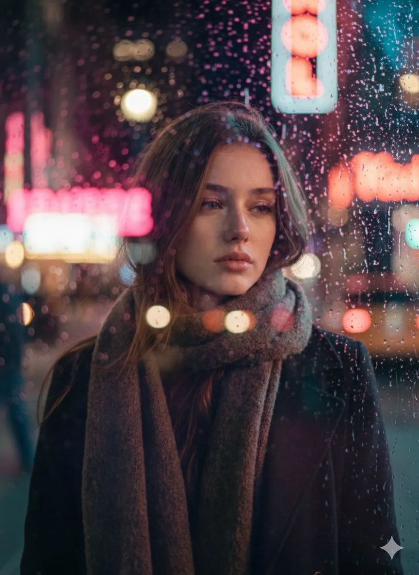 สาวเศร้าหลังกระจกหน้าต่างในคืนฝนตก 1