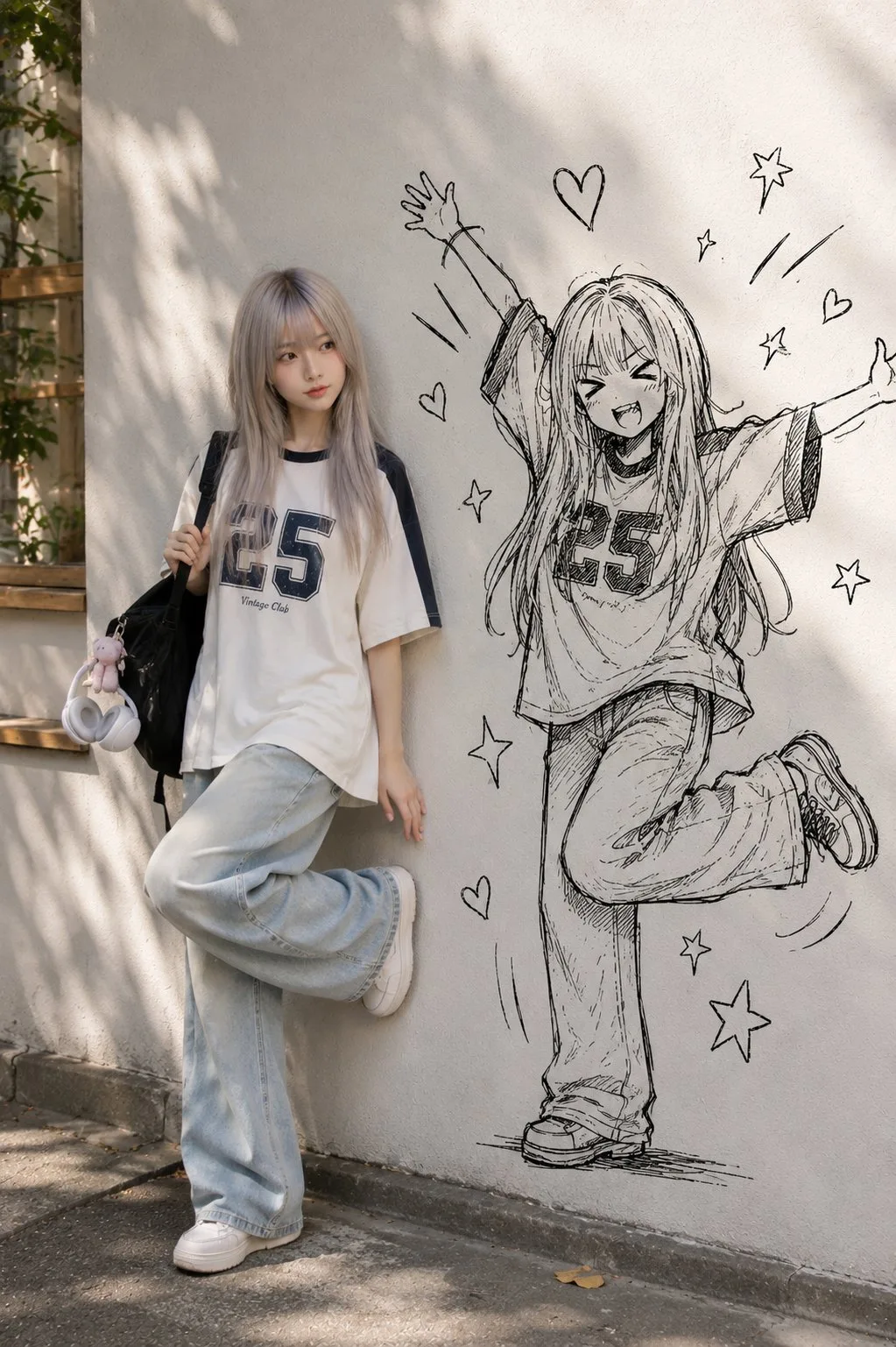 คนจริงกับฝาแฝดหมึก: ภาพวาดเส้นเต็มตัว 1