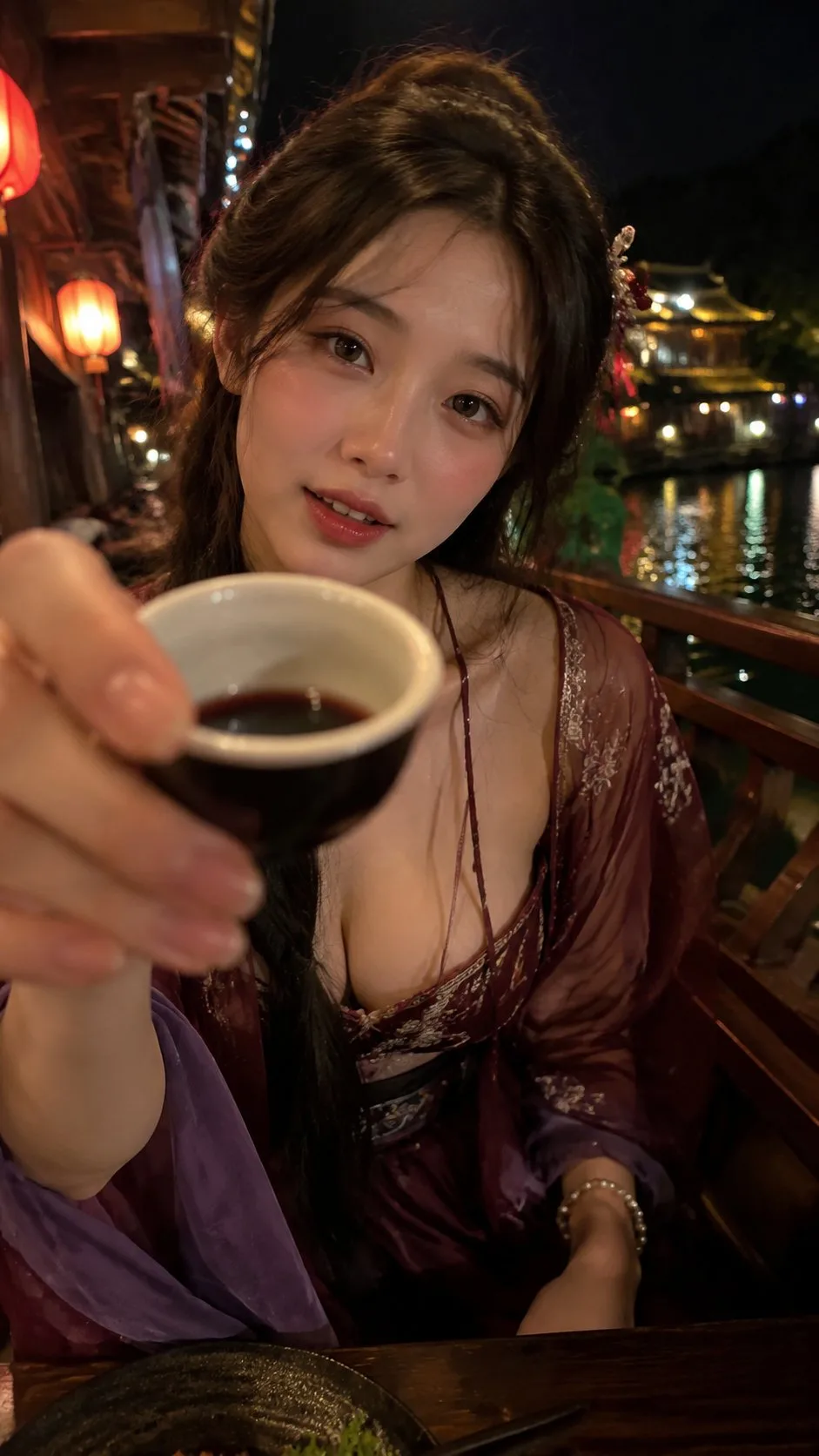 ภาพ POV สาวโบราณรินไวน์ดื่มโต้ตอบ 9:16 1