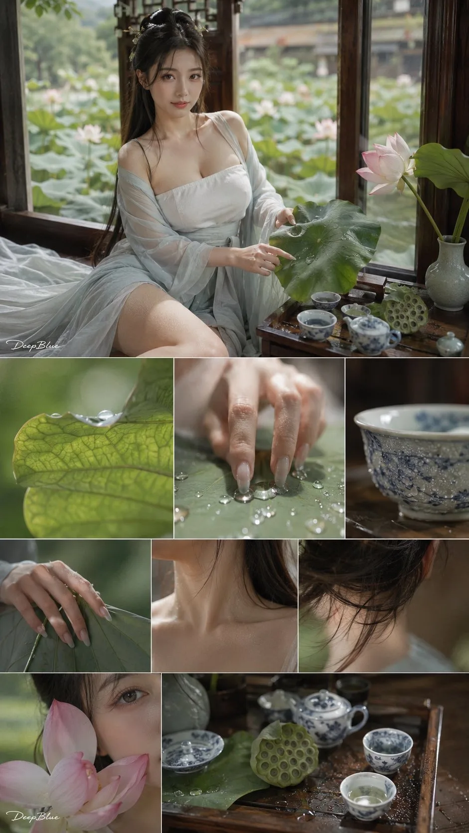 สาวจีนโบราณกับบึงบัว: ภาพถ่ายเหมือนจริง 1