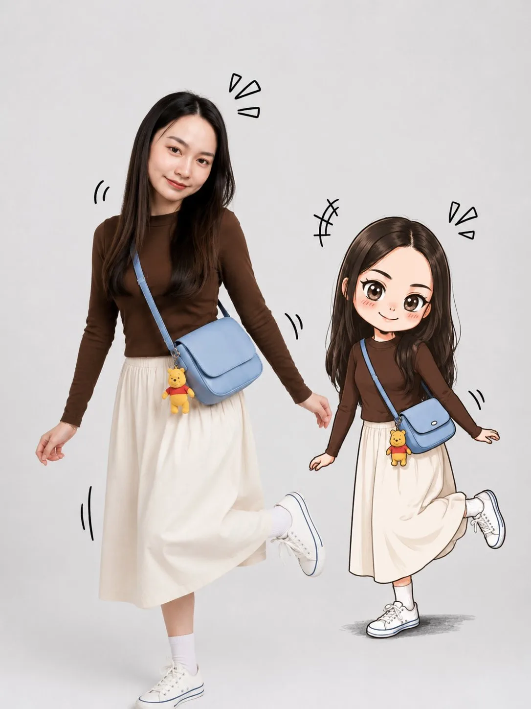 สาวจริง vs. สาวอนิเมะจิบิ – สองสไตล์ในภาพเดียว 1