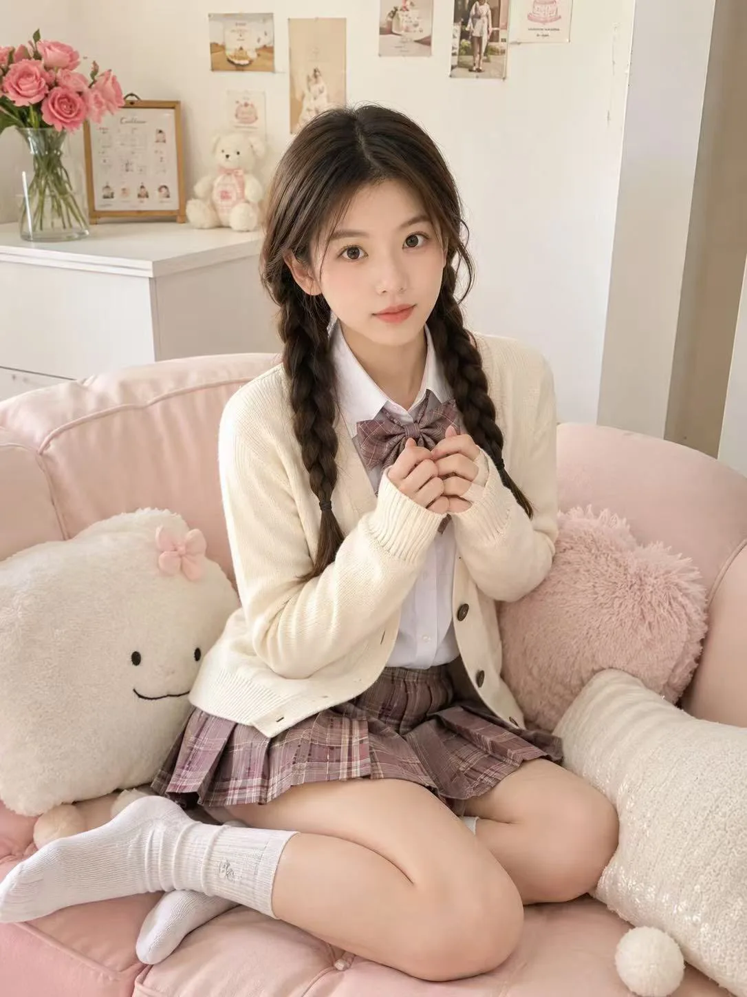 สาวญี่ปุ่นผมเปีย สไตล์นักเรียน ในห้องนอน 1