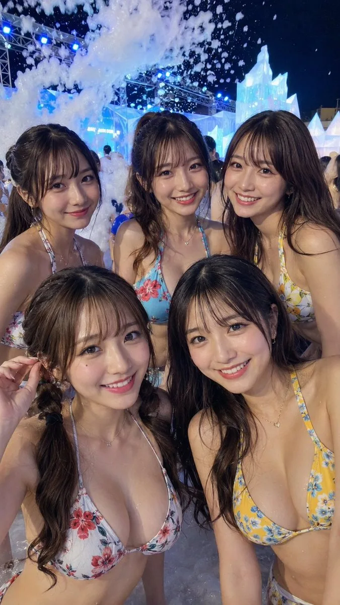 สร้างพรอมต์ภาพสาวญี่ปุ่นในเทศกาลโฟมน้ำแข็งยามค่ำคืน 1