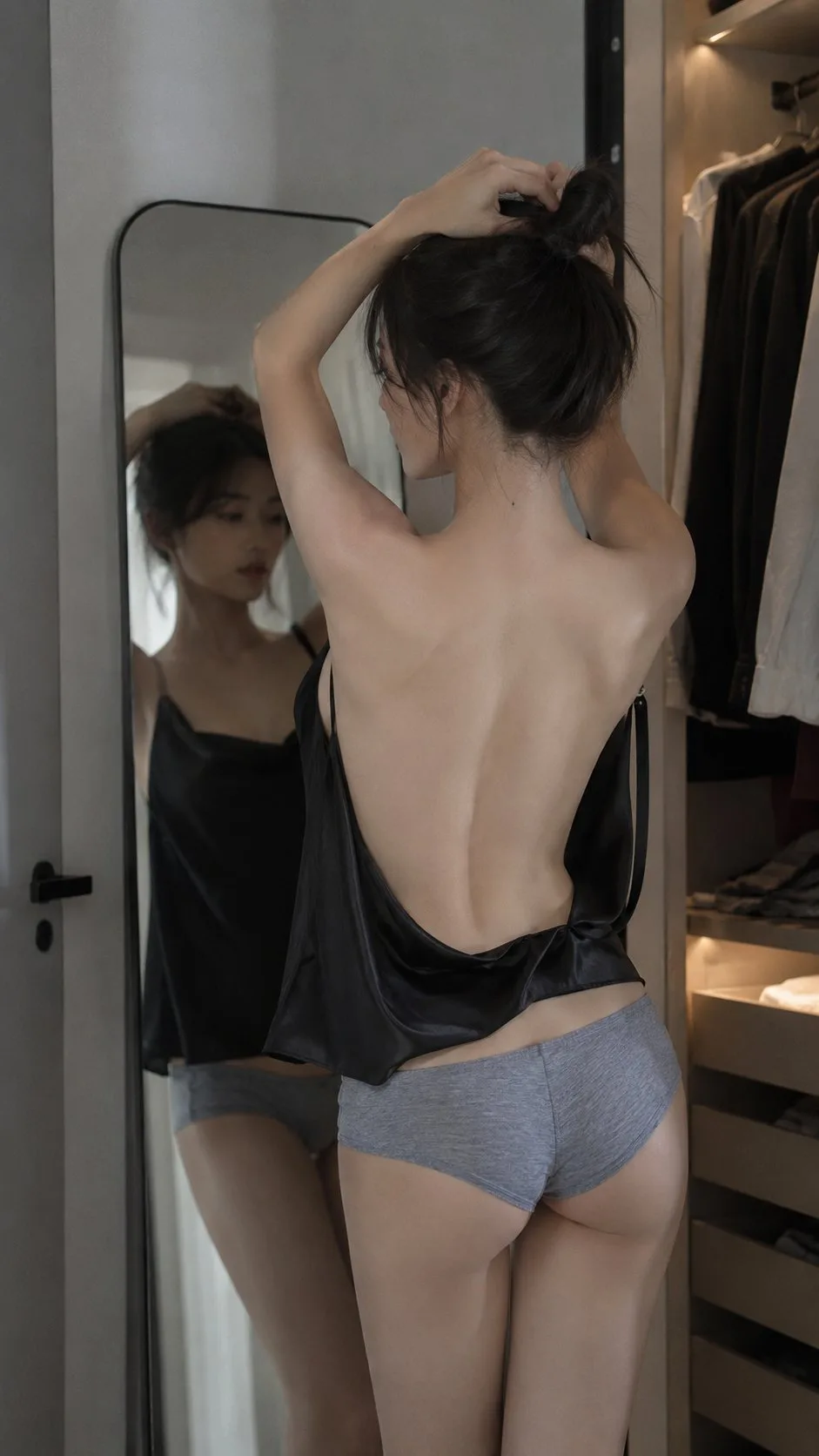 ภาพชีวิตจริงสาวเอเชียในห้องแต่งตัวสไตล์บริสุทธิ์เย้ายวน 2