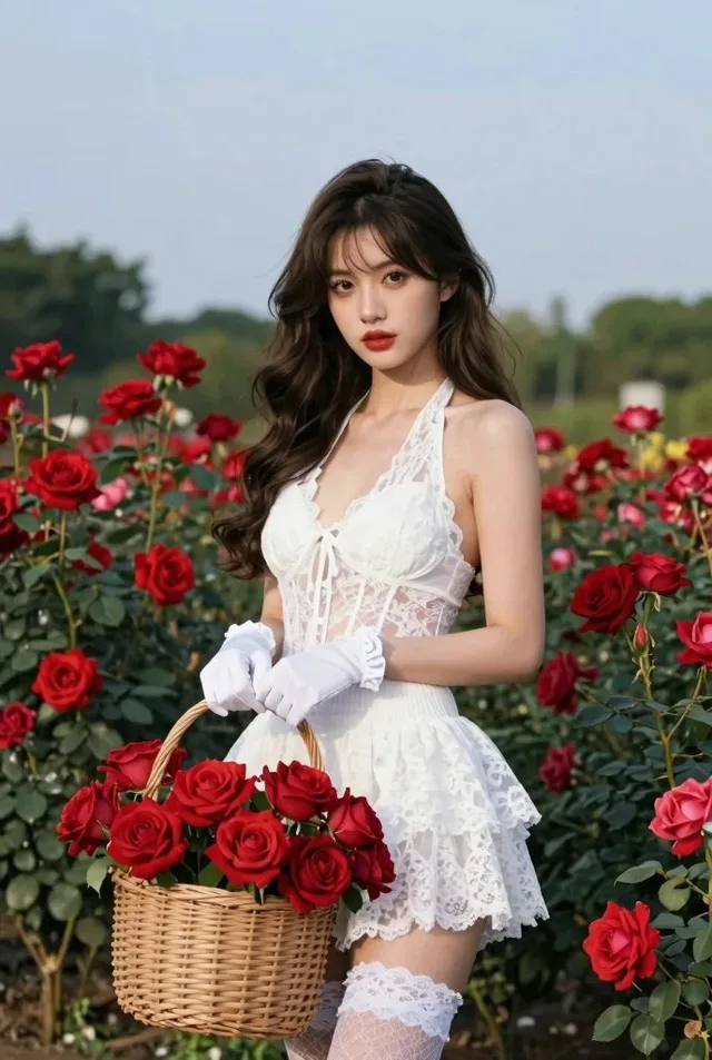 สาวลูกไม้ขาวในสวนกุหลาบแดง: เปลี่ยนท่าโพส