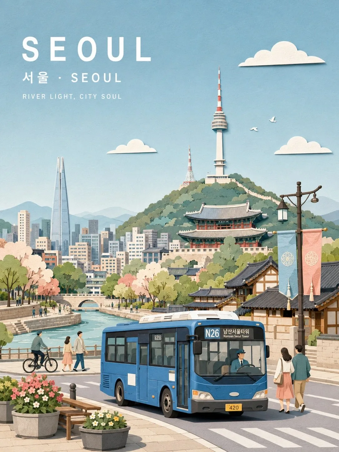 โปสเตอร์กระดาษคอลลาจเมืองโทนสีอ่อน มินิมอล 1