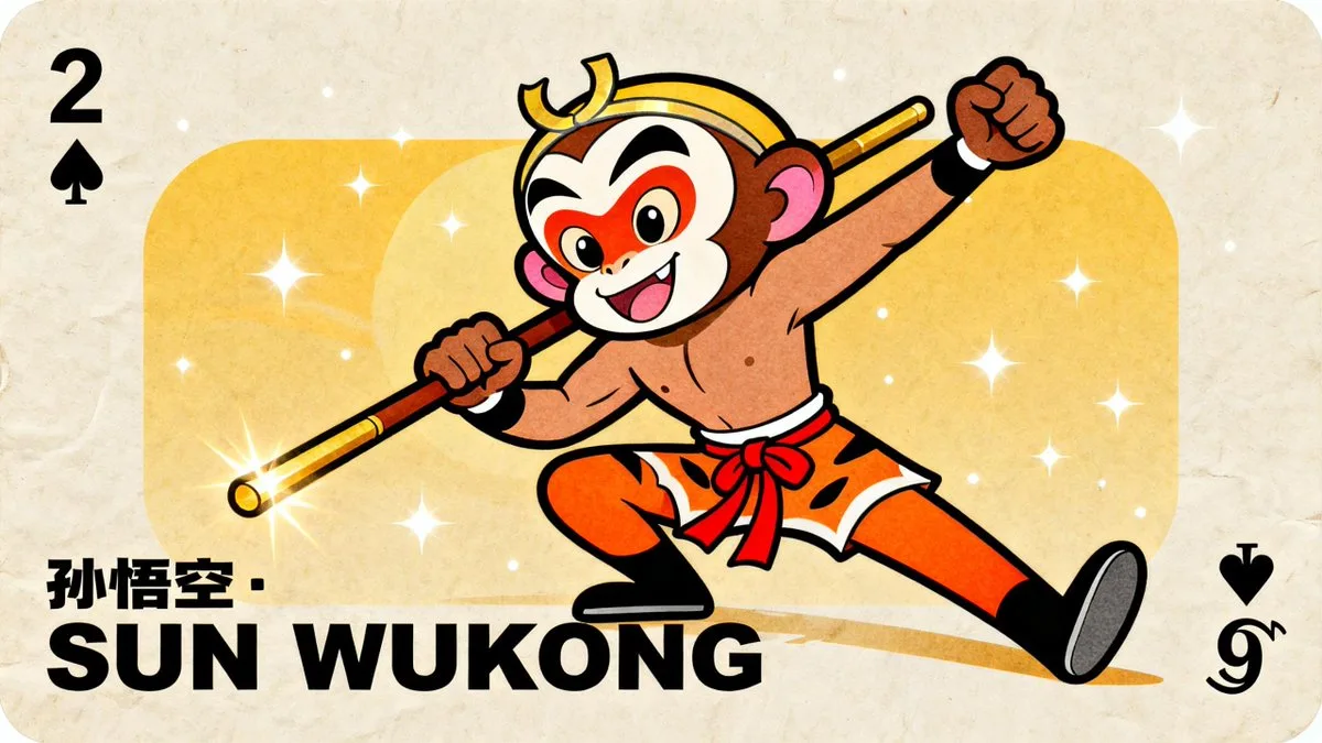 ไพ่ซุนหงอคง สไตล์ย้อนยุคแบบเรียบง่าย 1