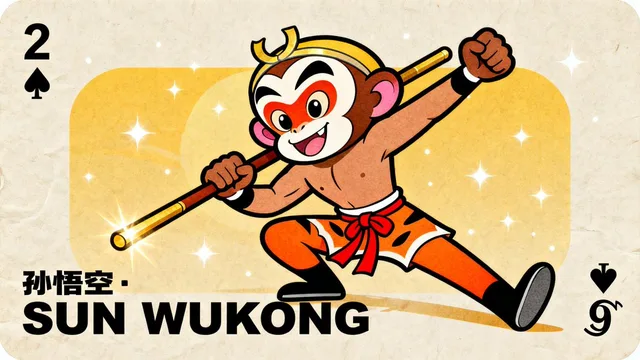 ไพ่ซุนหงอคง สไตล์ย้อนยุคแบบเรียบง่าย