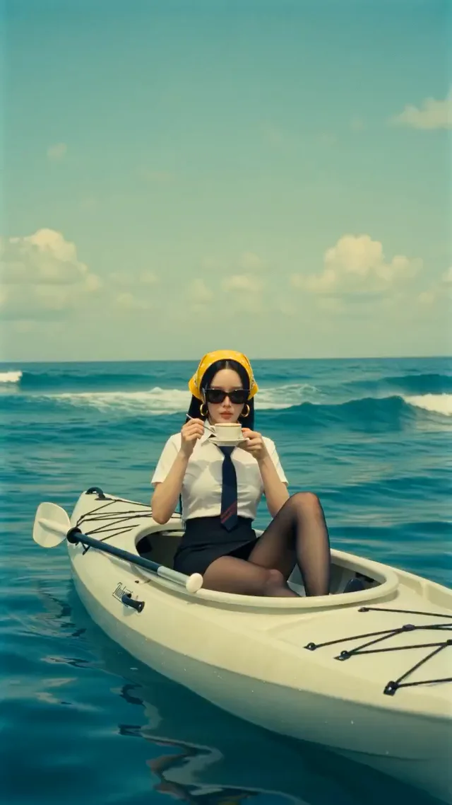 สาวเรโทรสุดคูล ปราบฉลามบนเรือแคนู