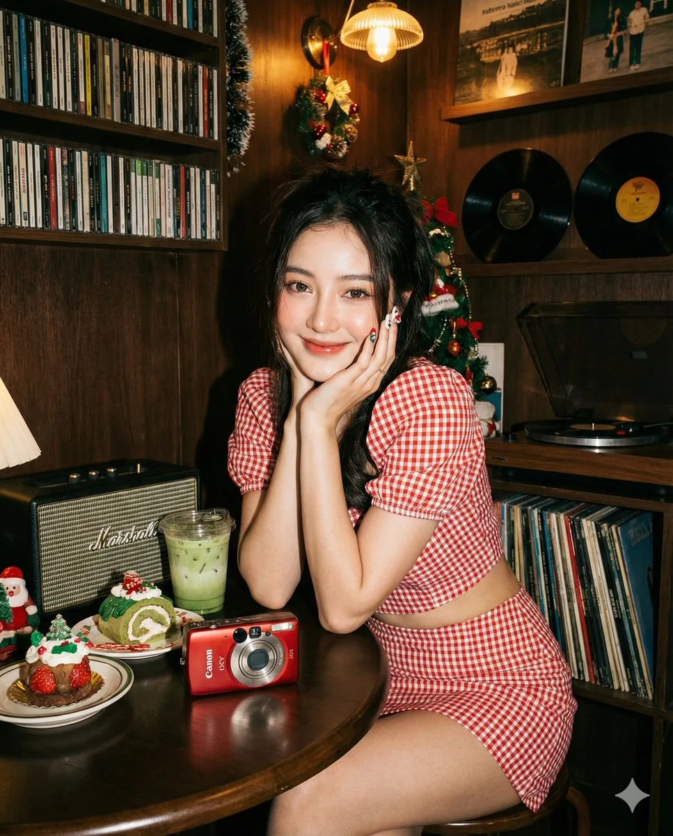 สาว Y2K ในร้านแผ่นเสียงวินเทจ สไตล์แฟลชตรง 1