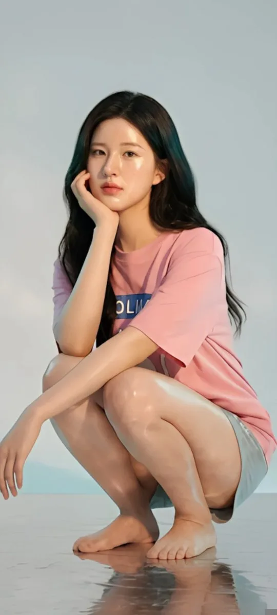 จ้าวลู่ซือในชุดอยู่บ้าน เสื้อยืดลายแมวชมพู 1