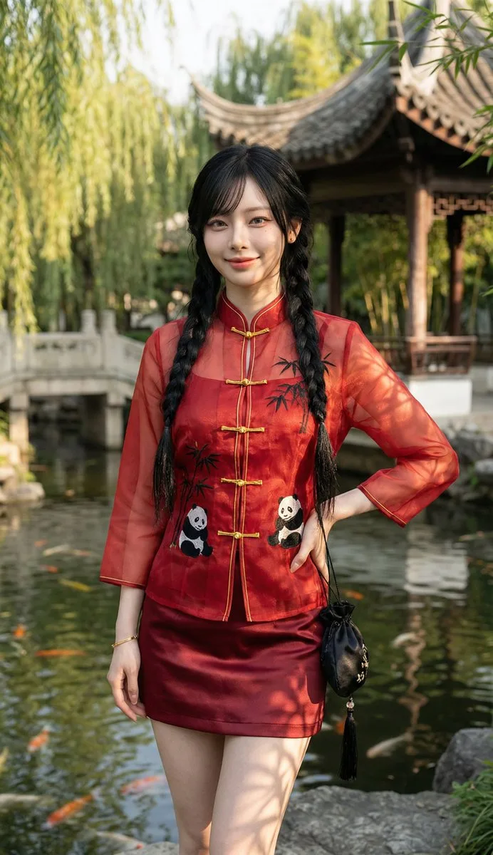 สาวฉีเผาผ้าแก้วในสวนสีเขียวชอุ่ม 1