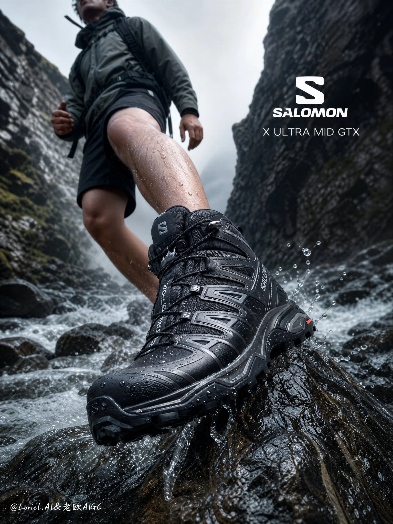 โปสเตอร์ Salomon X Ultra Mid GTX: มุมต่ำพิเศษสีแดงภูเขาไฟ 2