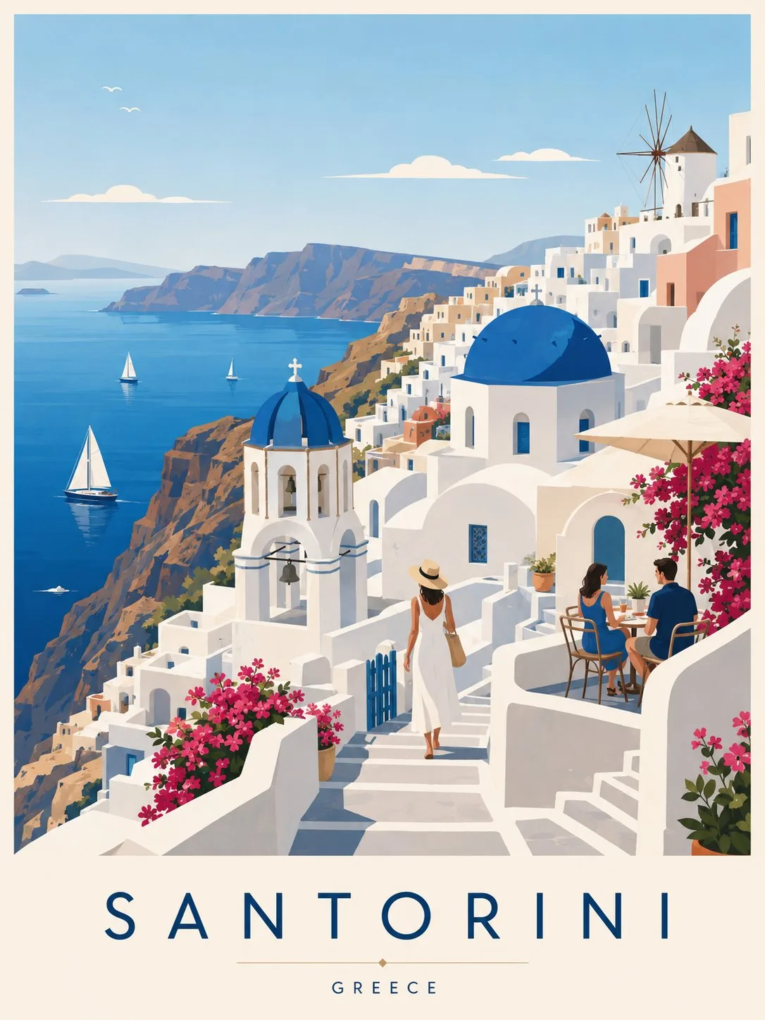 โปสเตอร์ภาพประกอบ Santorini สไตล์มินิมอลเวกเตอร์ 1