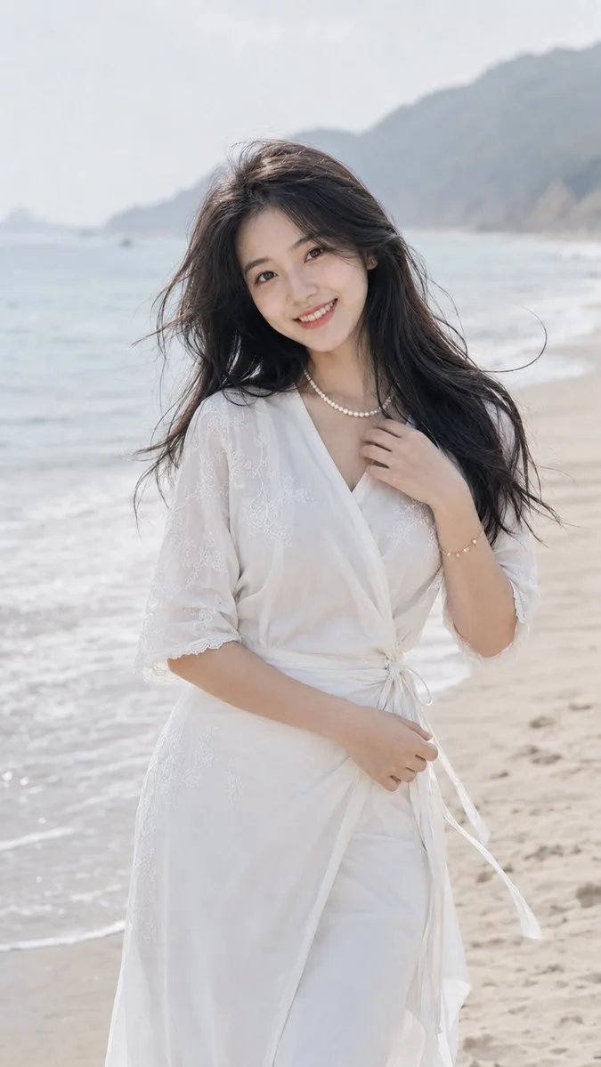 สาวเอเชียริมทะเล: ถ่ายภาพบุคคลสดใส 1