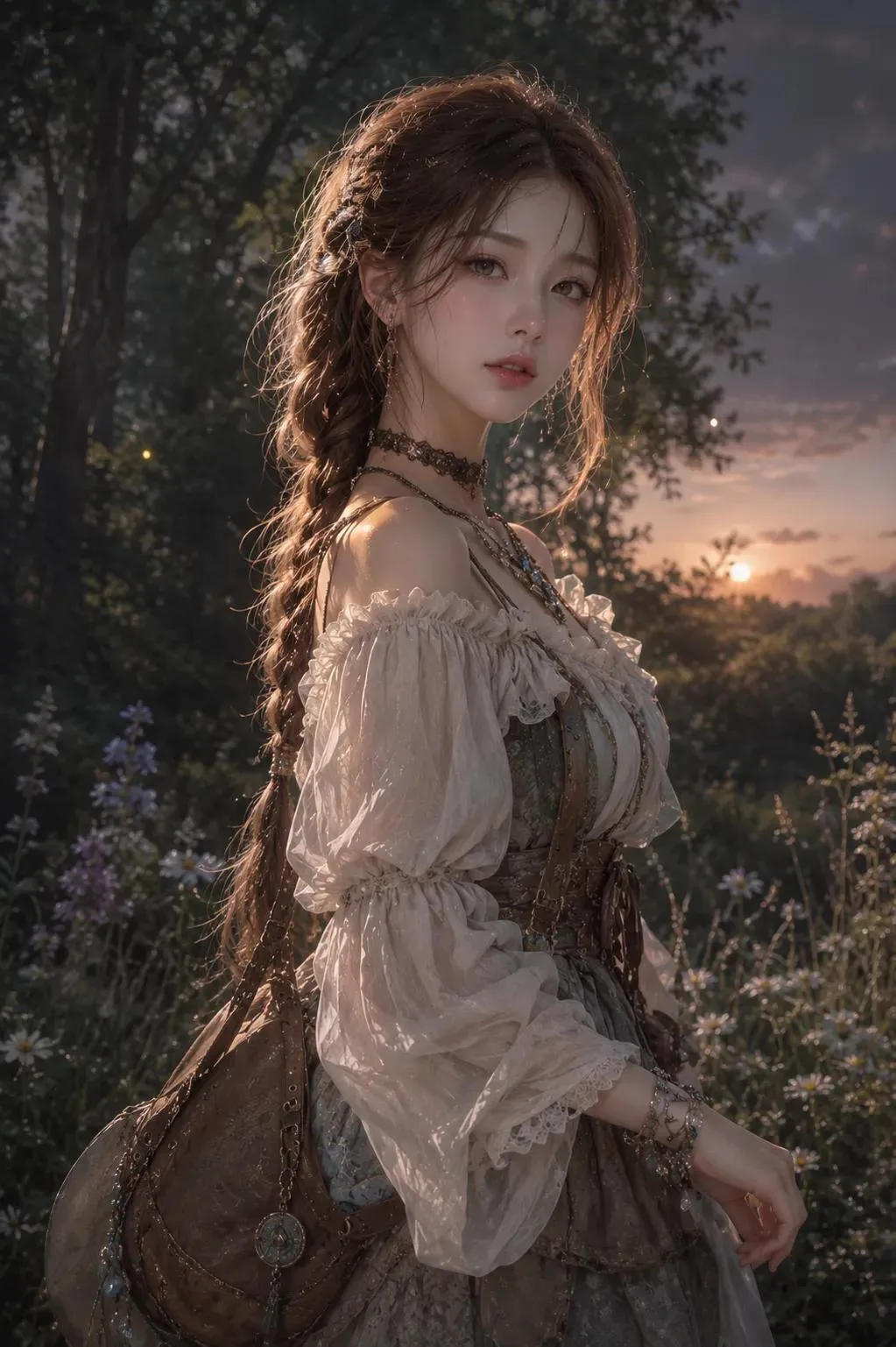 สาวเกาหลีถักเปียในป่าสนธยา 1