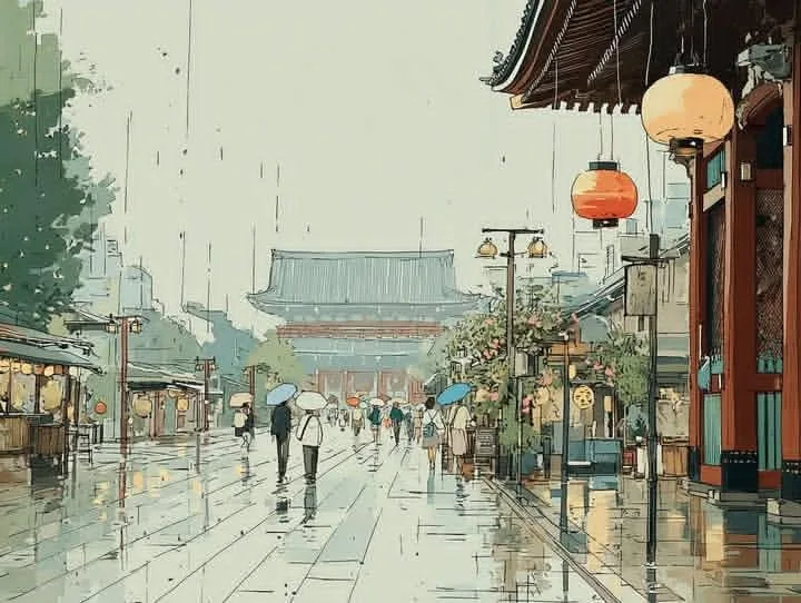 เมืองวัดญี่ปุ่นยามฝนพรำ 1