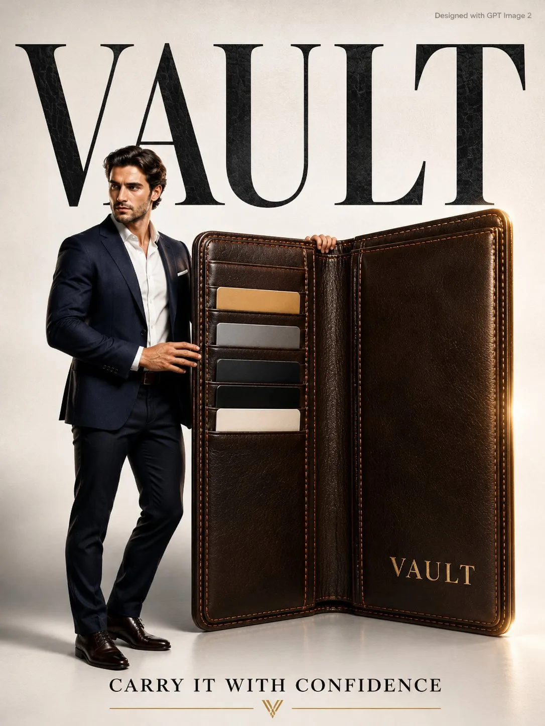 โปสเตอร์โฆษณากระเป๋าสตางค์ผู้ชายหรูหรา: VAULT 1