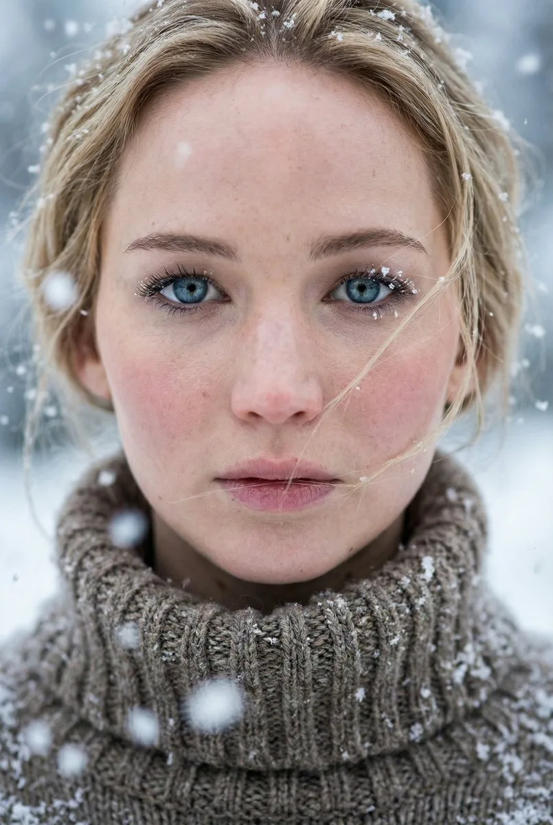 สาวฤดูหนาวในหิมะโปรยกลางอากาศ 1