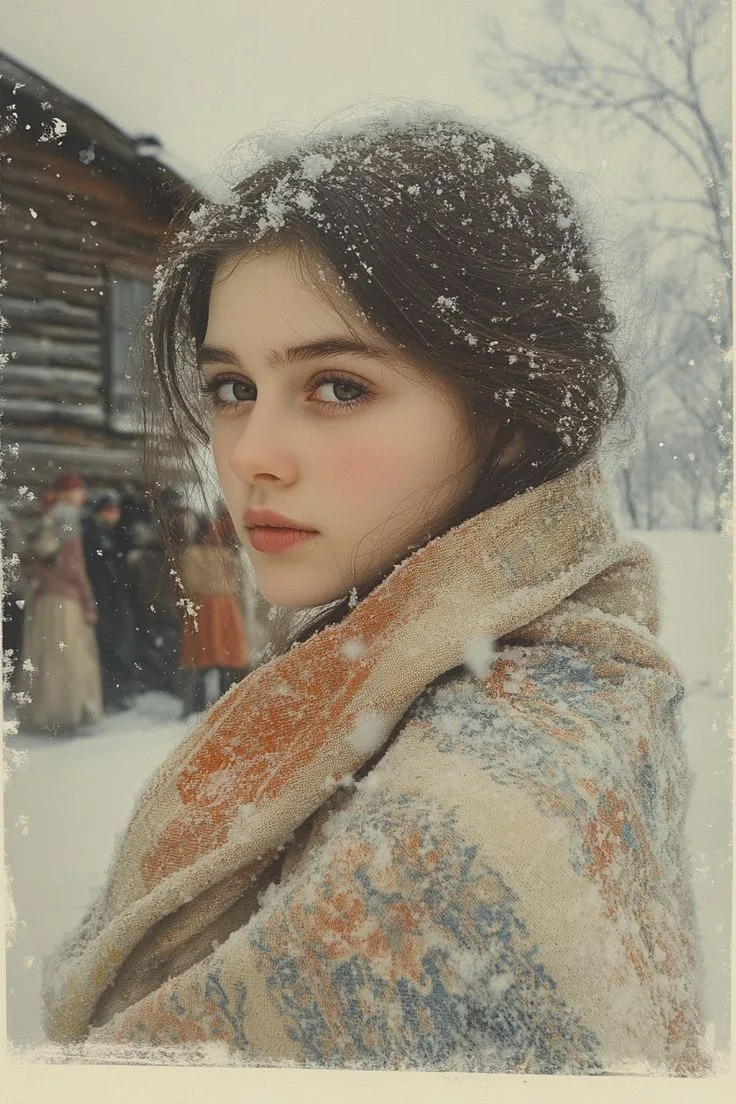 สาวงามท่ามกลางหิมะ: ผ้าคลุมไหล่ขนสัตว์ 1
