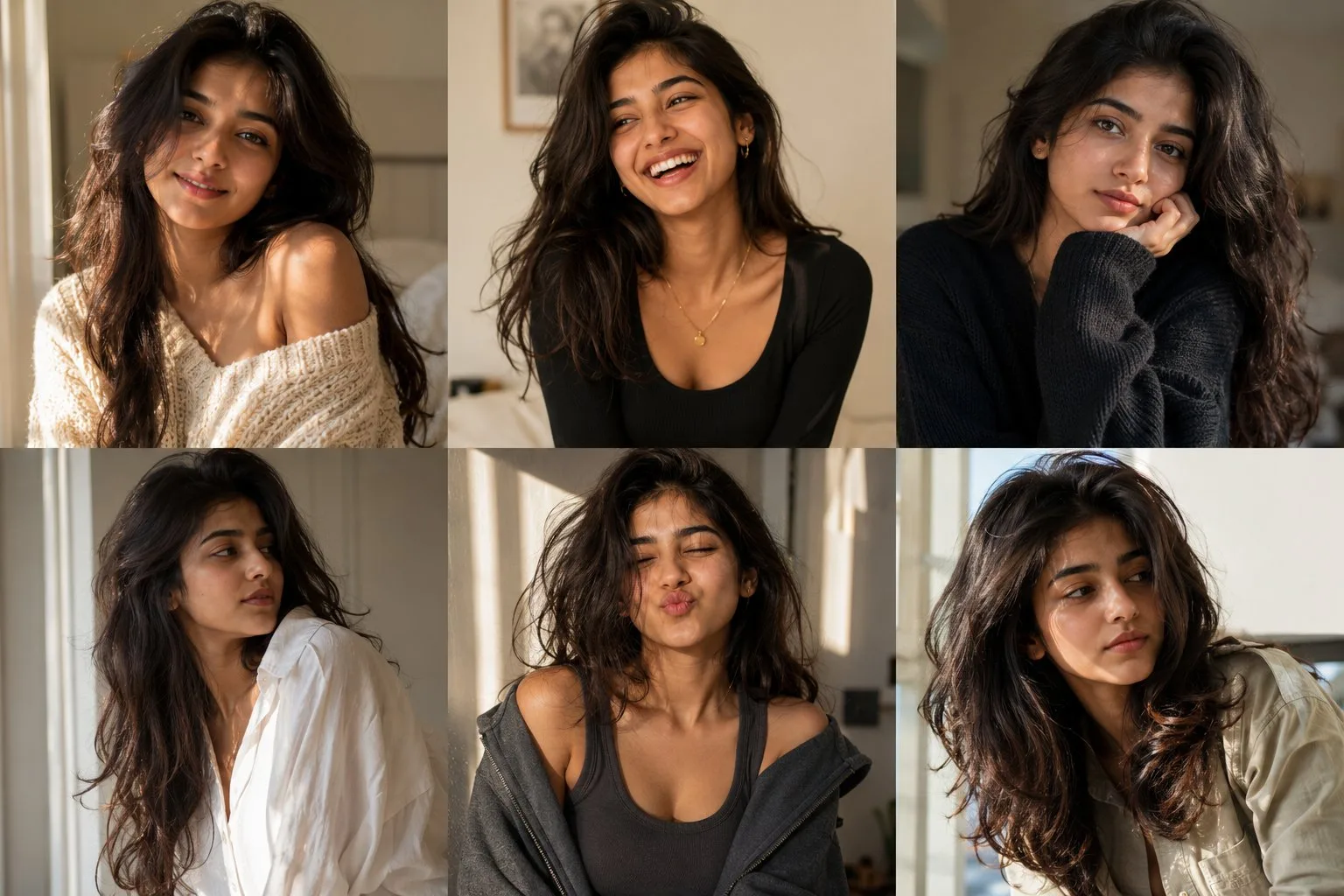 คอลลาจภาพหญิงสาวเอเชียใต้: 6 อารมณ์ใน 6 ช่อง 1
