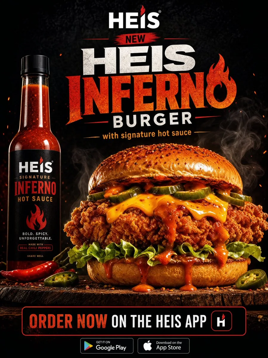 โฆษณาเบอร์เกอร์ไก่เผ็ดพรีเมียมของ Heis 1