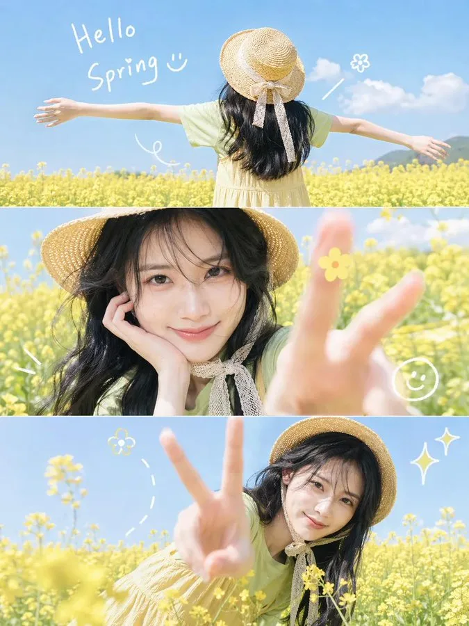 สาวน้อยร่าเริงในทุ่งดอกไม้บานสะพรั่ง 1