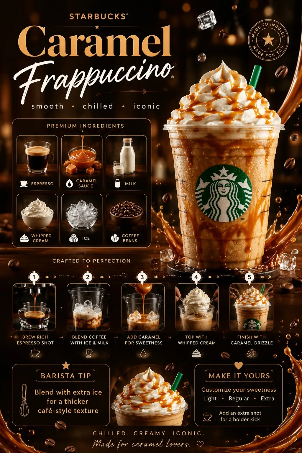 โปสเตอร์เครื่องดื่มหรู: คาราเมลแฟรบปูชิโน่ สตาร์บัคส์ 1