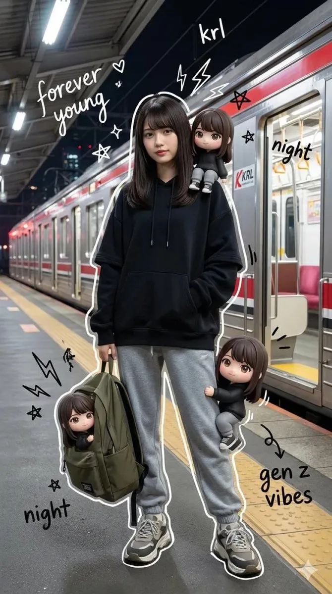 รถไฟยามค่ำคืนกับสาวน้อย Q-เวอร์ชัน และกราฟฟิตี้ดาว 1