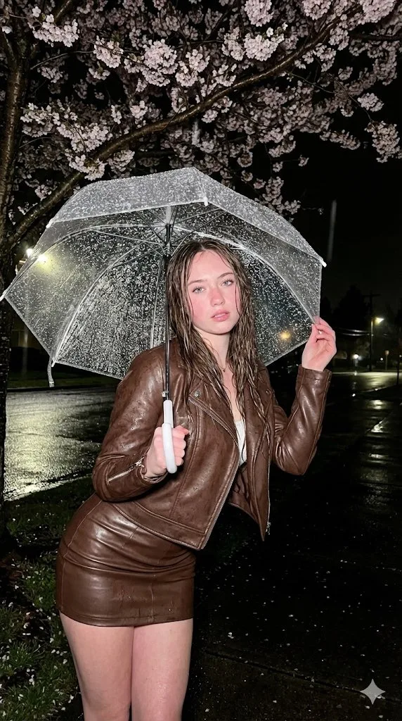 แฟชั่นแนวใหม่: สตรีทสไตล์หนังในคืนฝนพรำใต้เงาซากุระ 1