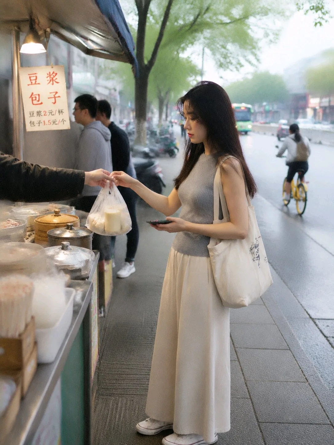 สาวเอเชียกับมื้อเช้าข้างถนน 1