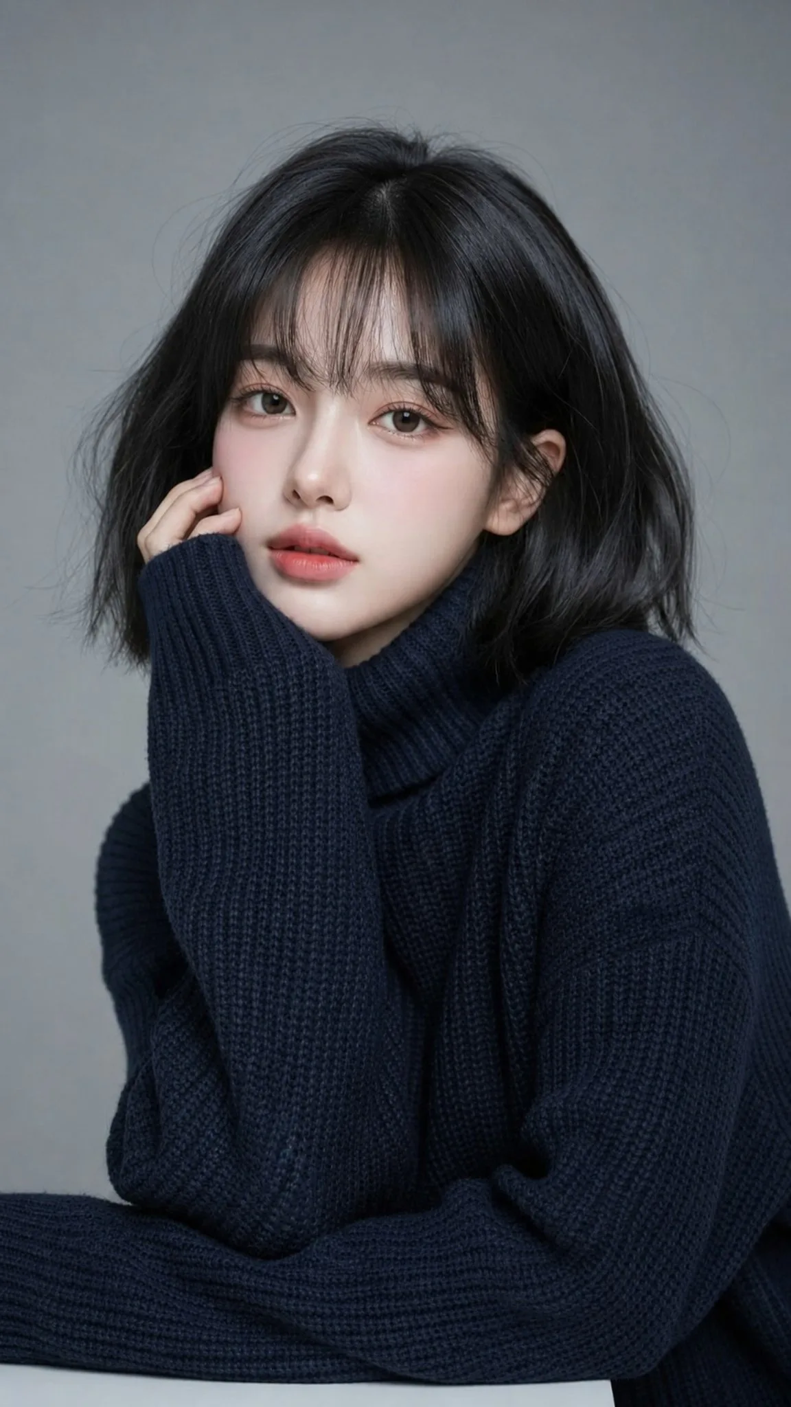 ภาพพอร์เทรตหญิงสาวเอเชียในชุดไหมพรมโทนอบอุ่น 2