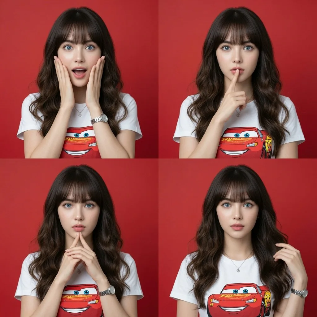 ภาพพอร์เทรต 4 ช่อง: อารมณ์หลากหลายบนพื้นหลังแดง 1