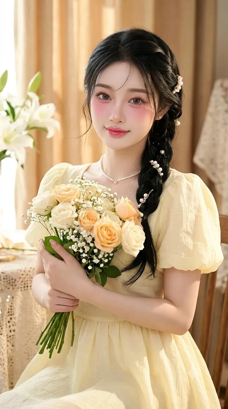 สาวหวานชุดเหลืองในแสงตะวัน กับเมคอัพ Douyin 1