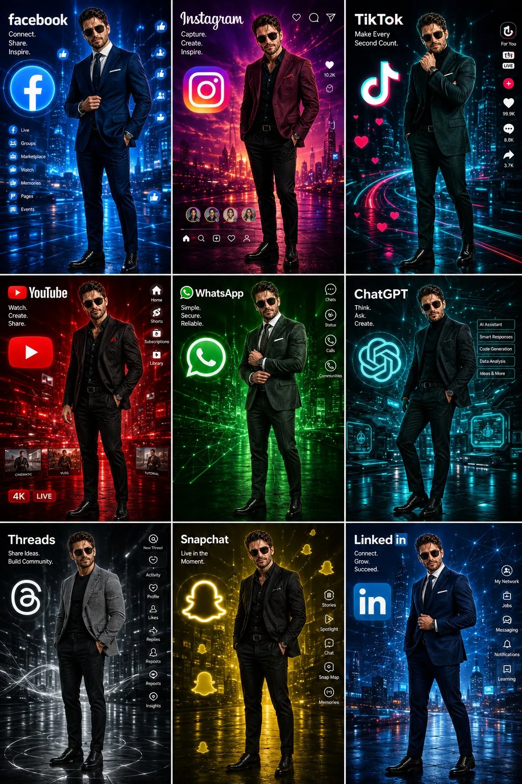 โปสเตอร์ AI นายแบบชุดสูท 9 ช่อง โซเชียลมีเดีย 1