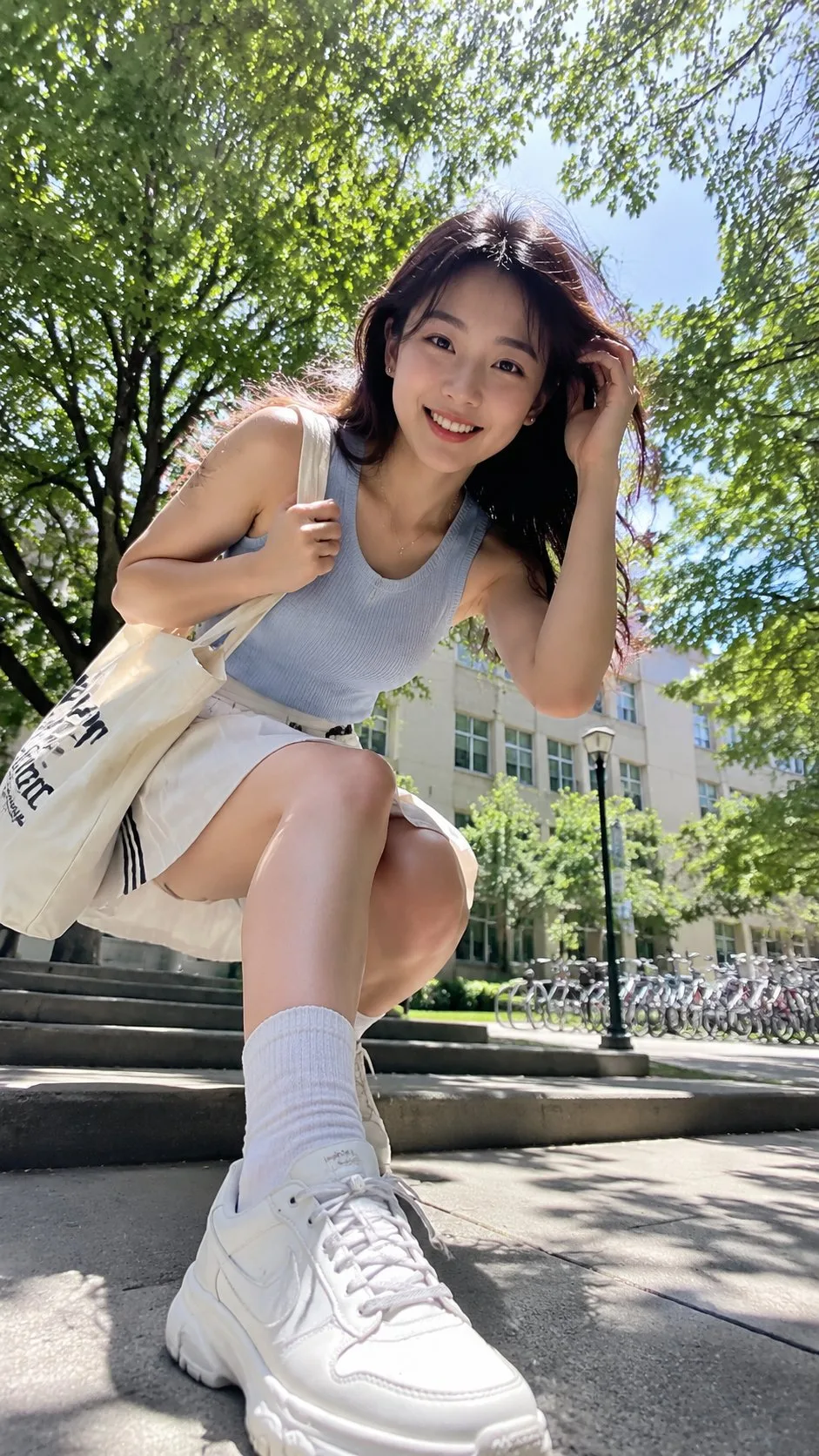 สาวมหา'ลัยสดใส ช็อตมุมต่ำกว้างพิเศษ ณ รั้วสถาบัน 2