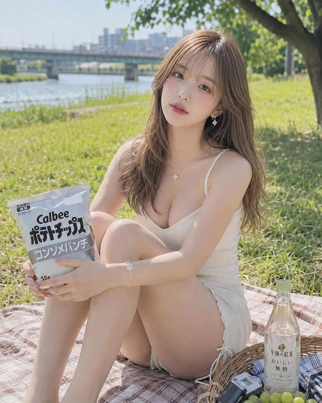 สาวปิคนิคริมน้ำในร่มไม้ 1