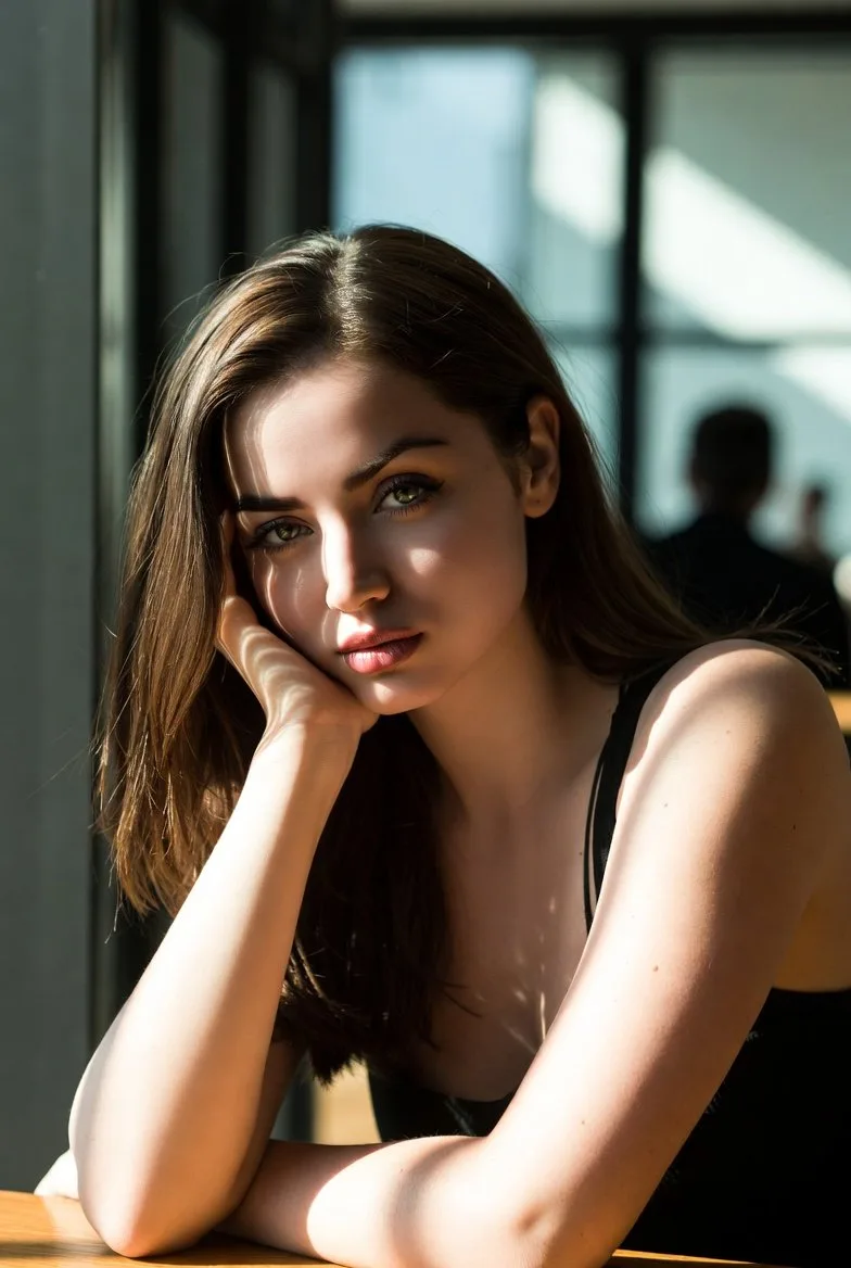 สาวครุ่นคิดริมหน้าต่างท่ามกลางแสงแดดอุ่น 1