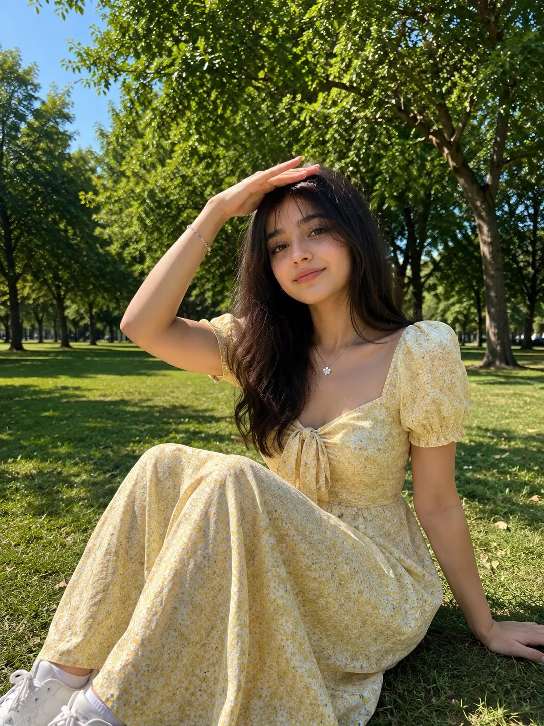 สาวชุดเดรสเหลืองในสวนแดดสดใส 1