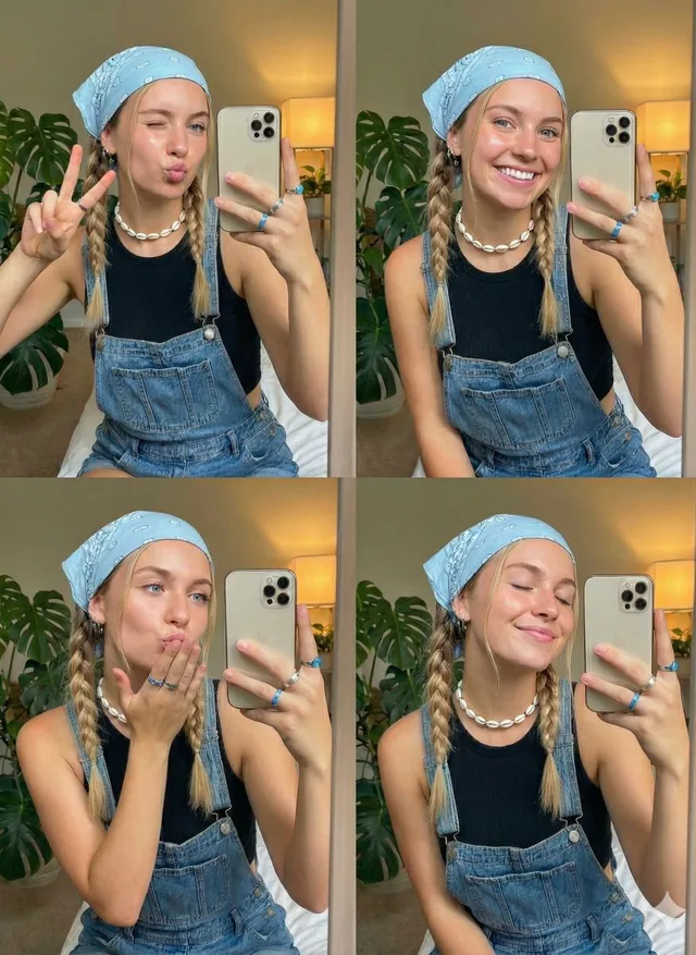 สาวผมบลอนด์เซลฟี่น่ารักในห้องนอนแดดส่อง