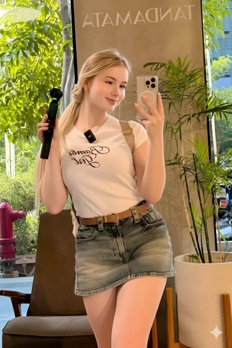 สาวบลอนด์เซลฟี่ในคาเฟ่แสงสวย 1