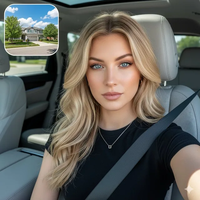 เซลฟี่สาวผมบลอนด์ในรถหรู พร้อมแสงเงาสุดอลังการ
