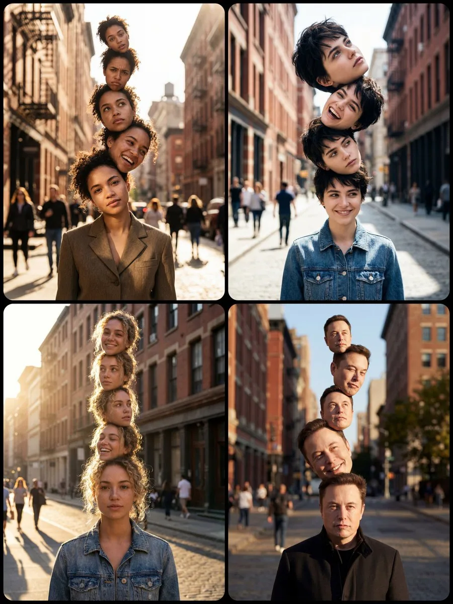 ภาพบุคคลเหนือจริง 5 หัว: แสงแดดจัดจ้านกลางเมือง 1
