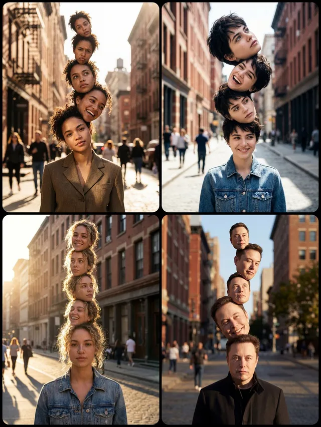 ภาพบุคคลเหนือจริง 5 หัว: แสงแดดจัดจ้านกลางเมือง