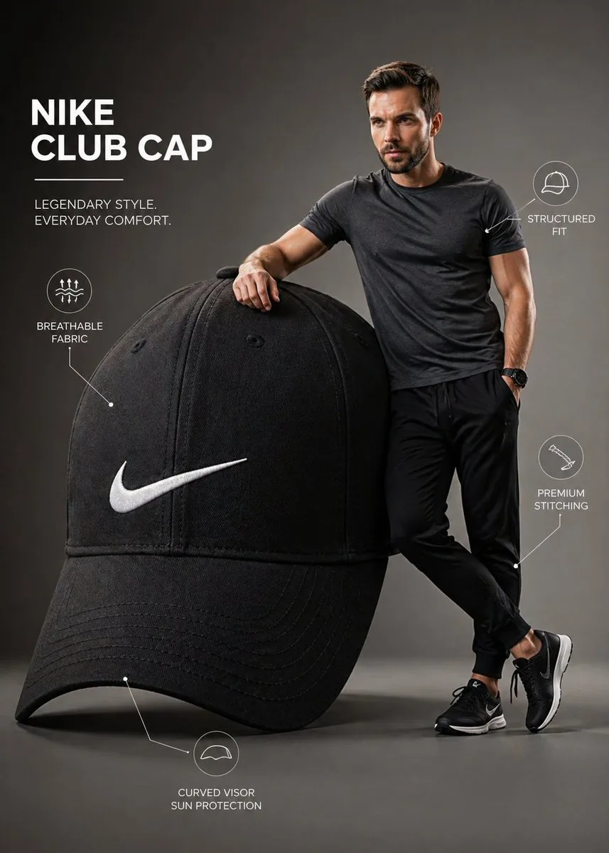 อินโฟกราฟิกหมวก Nike เหนือจริง สไตล์โฆษณา 1