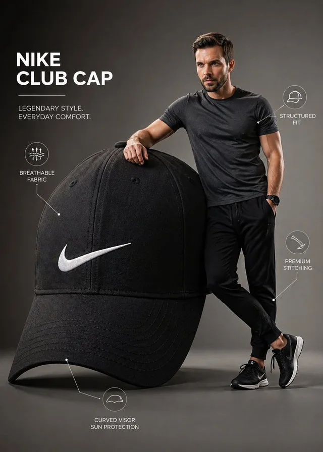 อินโฟกราฟิกหมวก Nike เหนือจริง สไตล์โฆษณา