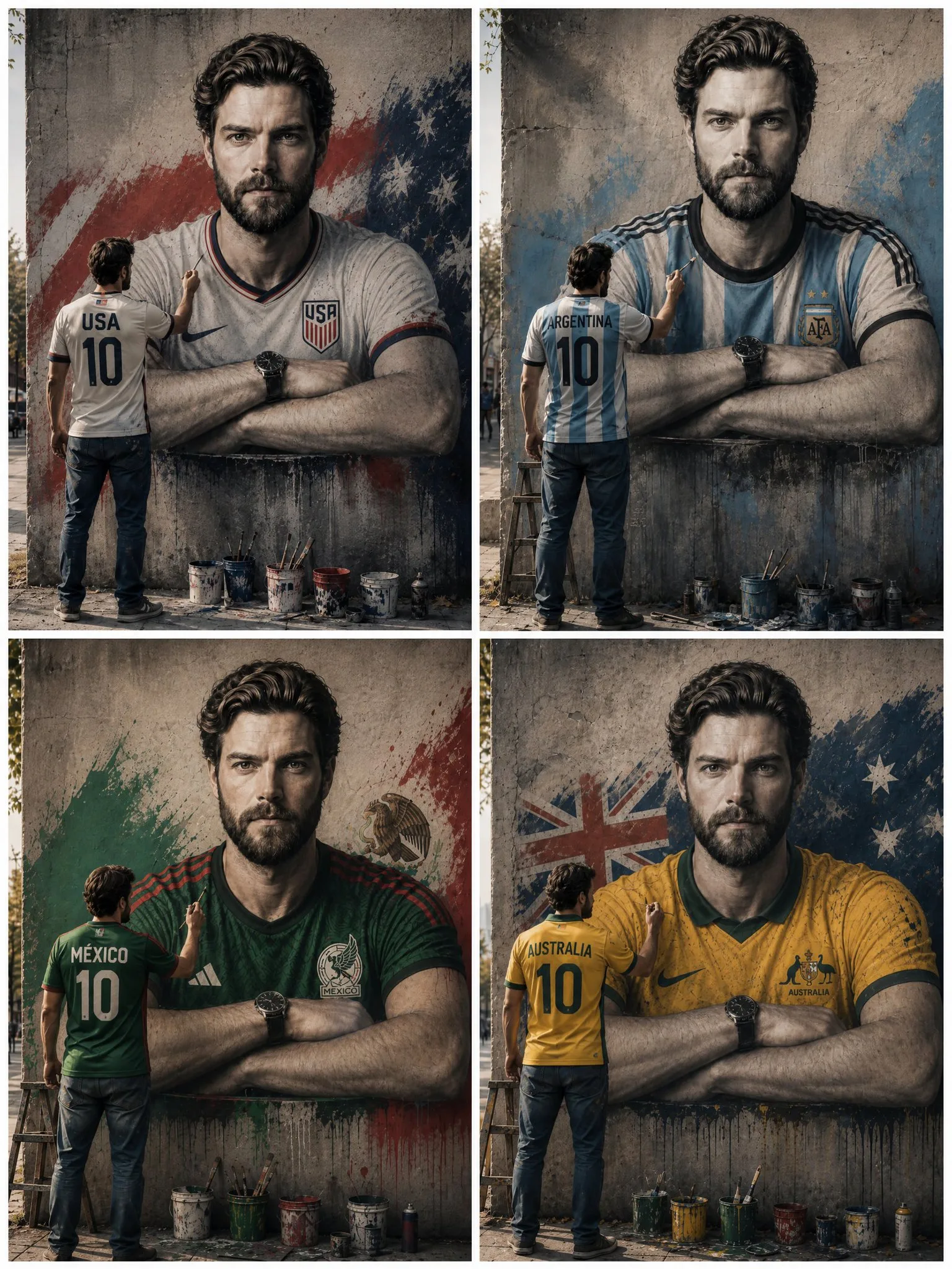 ชายเสื้ออาร์เจนตินากับภาพเหมือนบนกำแพง 1