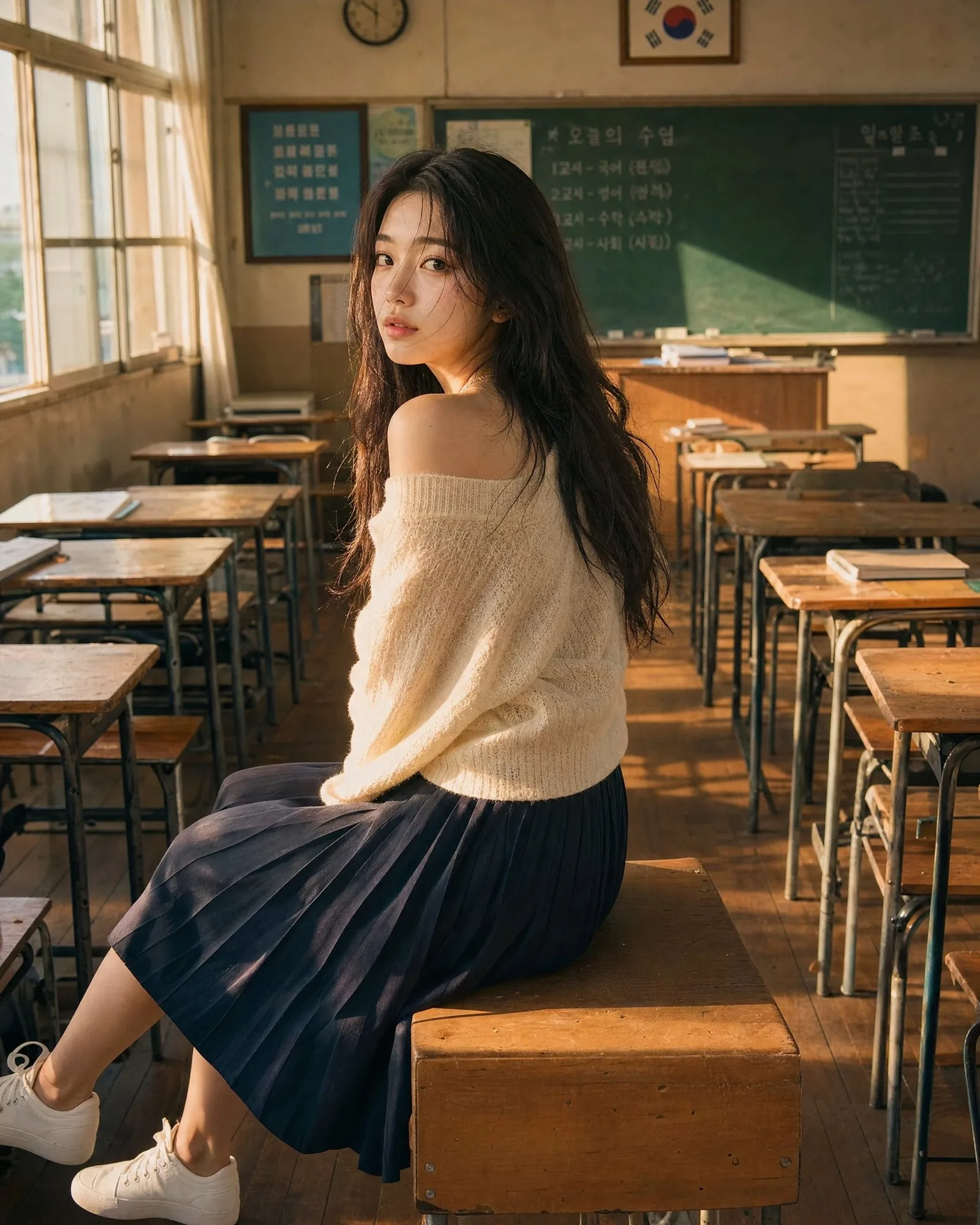 ภาพเหมือนเหนือจริง: หญิงสาวเกาหลีกำลังเขียนบนกระดานดำ 2